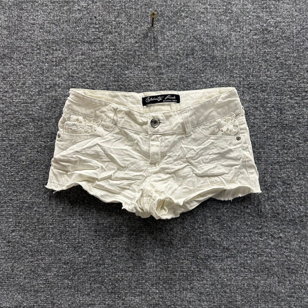 Celebrity Pink Shorts Womens Size 3 Off-White Crochet Lace Low Rise Raw Hem